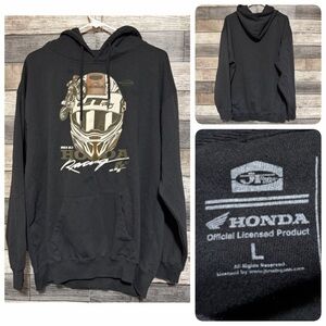 Honda Racing Hoodie Sweatshirt Men’s L Black Pullover Fleece